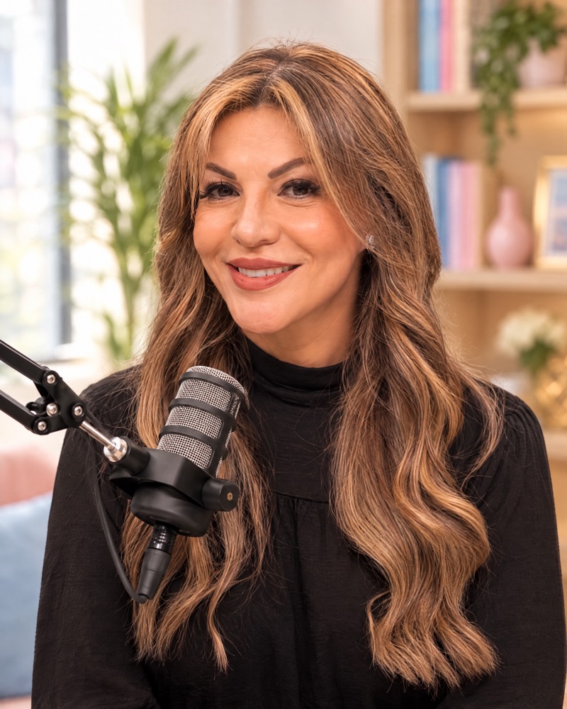 Omayra Font frente al micrófono de Mujer, Podcast
